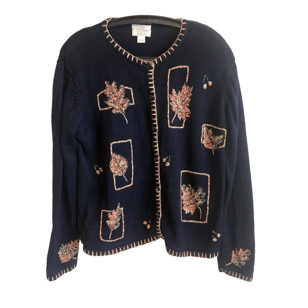 VTG Christopher Banks Hand Embroidered Cardigan Size L Hand Embroidery Cottage